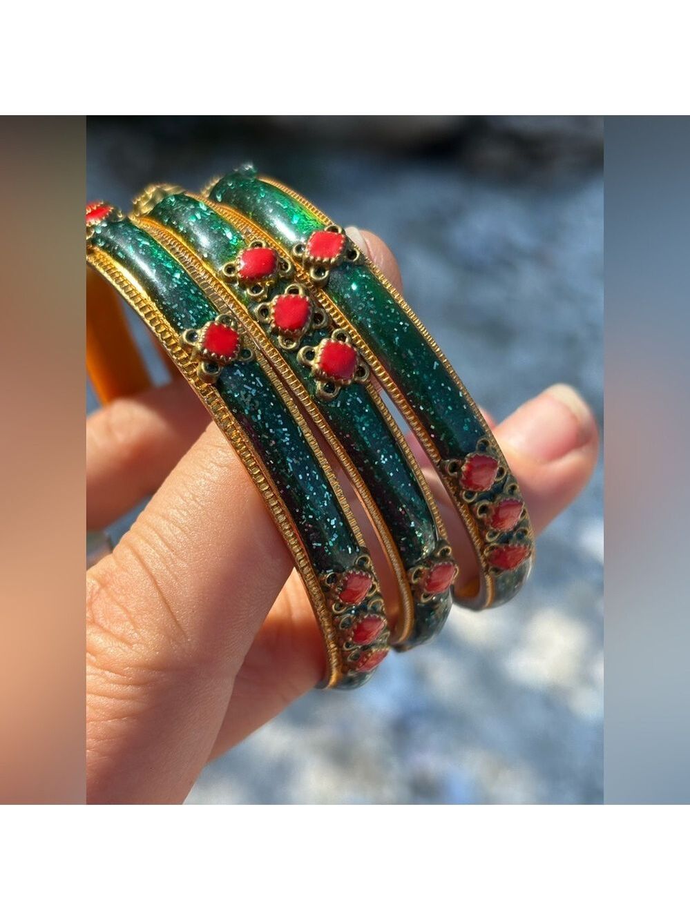 SET OF 5 Bright Multicolour Bangles Set Red and Green - Picture 7 of 9